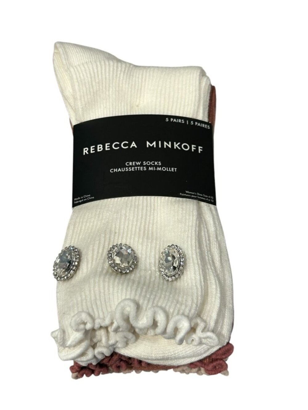 Rebecca Minkoff Ladies Crew Socks 5 Pairs Off White Blush Clay Marled 4-10